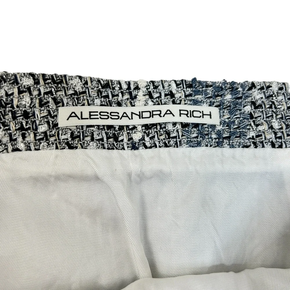 Alessandra Rich Tweed Plaid‎ Mini Skirt Size US 6/ AR 42/ FR 38 Gray Blue